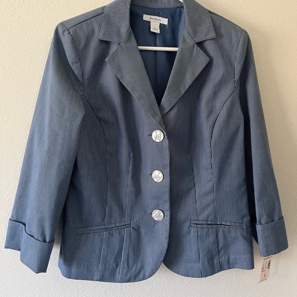 Dress Barn Blue Pin Striped Button Front cotton blend Blazer NWT Size Small